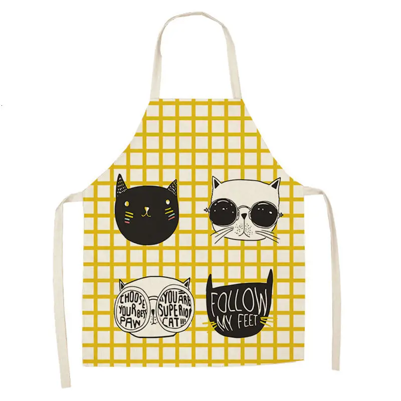Lovely Cartoon Cats Kitchen Aprons for Women Cotton Linen Bibs Household Cleaning Pinafore Home Cooking Apron