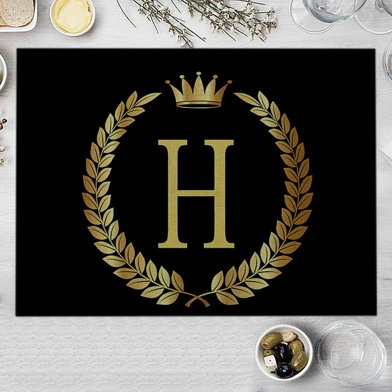 Home Decor Black Gold Letter Printing Linen Placemat for Dining Table Drink Coaster Home Decoration Modern Kitchen Cup Pads
