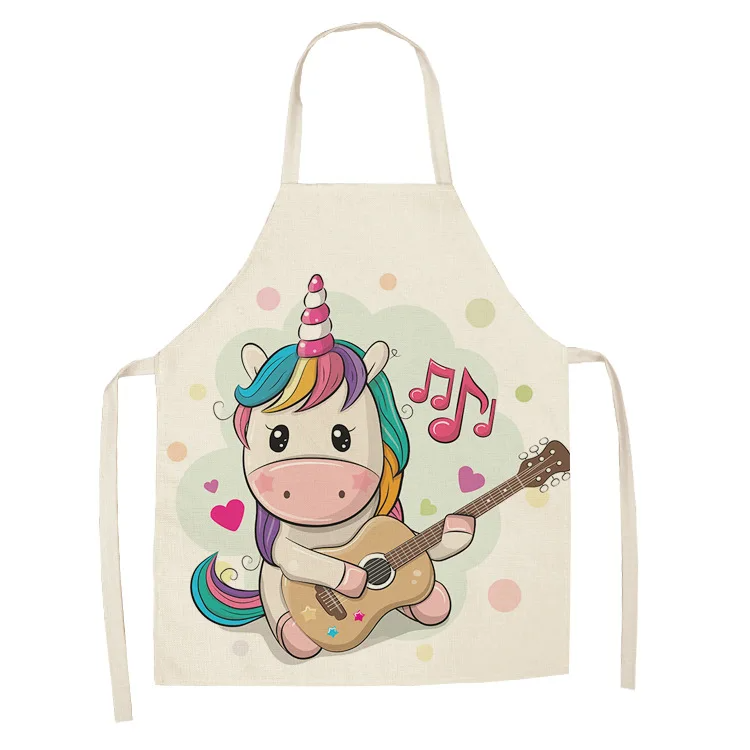 Parent-child Kitchen Apron Cartoon Rainbow Unicorn Printed Sleeveless Cotton Linen Aprons for Men Women Home Cleaning Tools