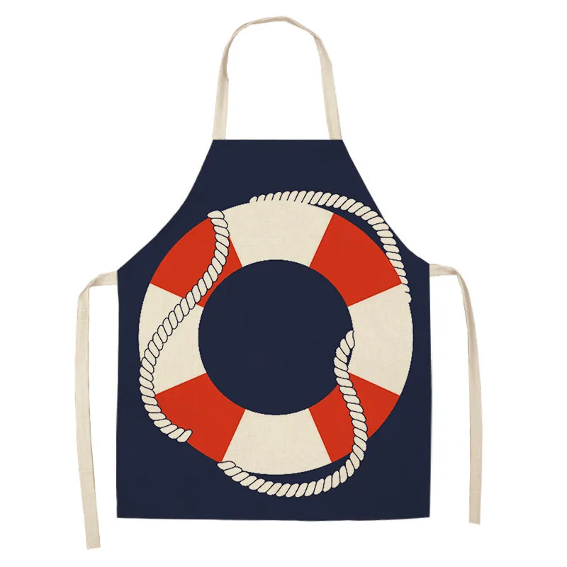 1Pc Marine Anchor Nautical Ocean Pattern Kitchen Apron for Woman Cotton Linen Aprons Home Cooking Baking Bibs