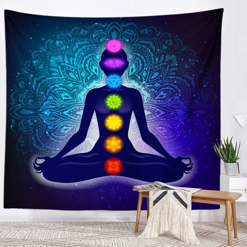 Buddha Statue Meditation 7 Chakra Tapestry Wall Hanging Mandala Tapestries Wall Cloth Psychedelic Yoga Wall Hanging