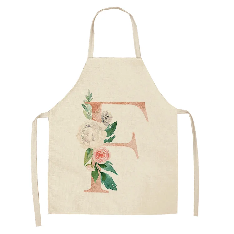 1Pcs Pink Letter Flower Kitchen Aprons for Women Cotton Linen Bibs Household Cleaning Pinafore Home Cooking Apron