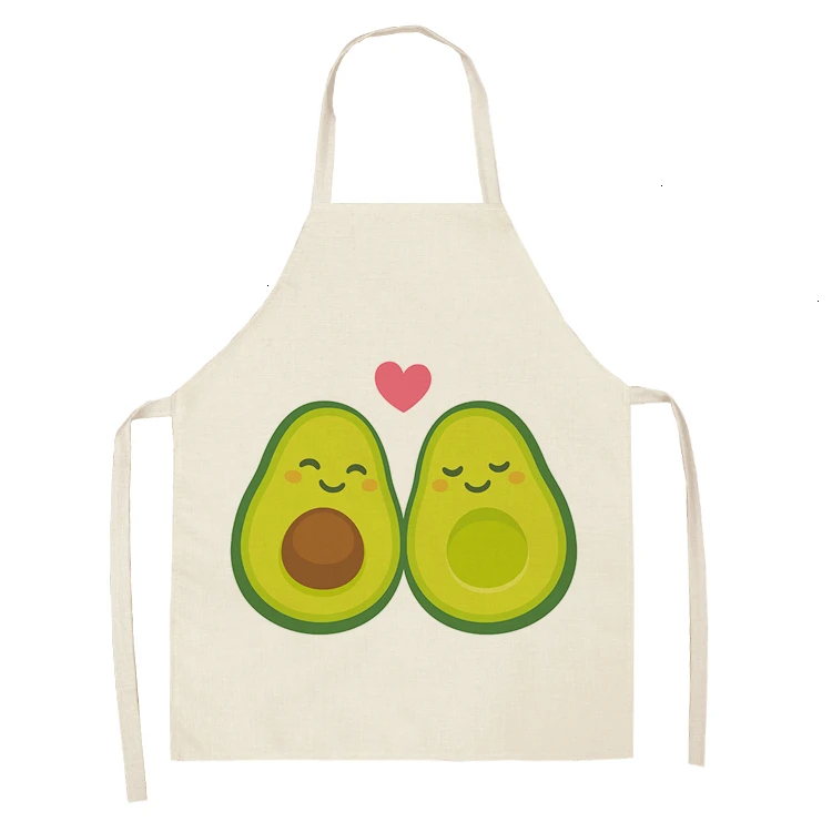 1PC Cotton Linen Apron Avocado Printed Kitchen Women Baking Waist Bib Home Cooking Brief Sleeveless Pinafore