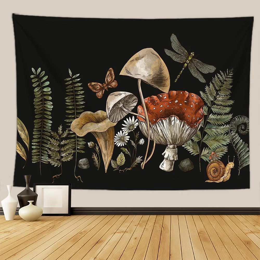 Botanical Print Floral Tapestry Wall Hanging Mushroom Tapestry Vintage Boho Wildflower Vegetable Tapestry Colorful Home Decor