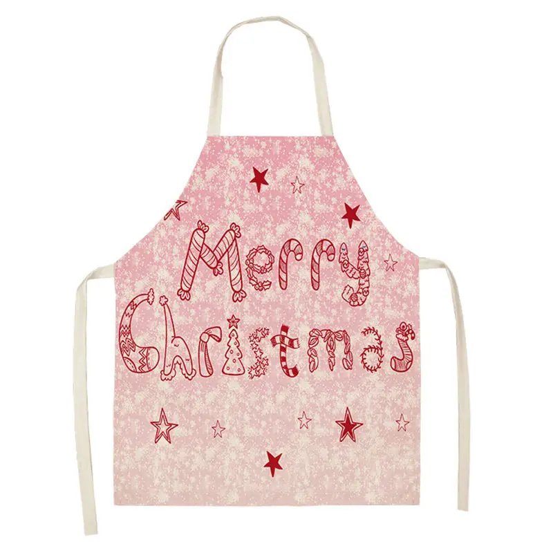1pc Christmas Apron Santa Claus Snowman Pinafore Cotton Linen Chef Aprons Adult Bibs  for Home Kitchen Cooking Baking
