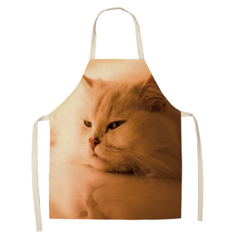 Chef Kitchen Apron for Woman Cute Cartoon Cat Printed Sleeveless Cotton Linen Aprons For Cooking Home Cleaning Tools