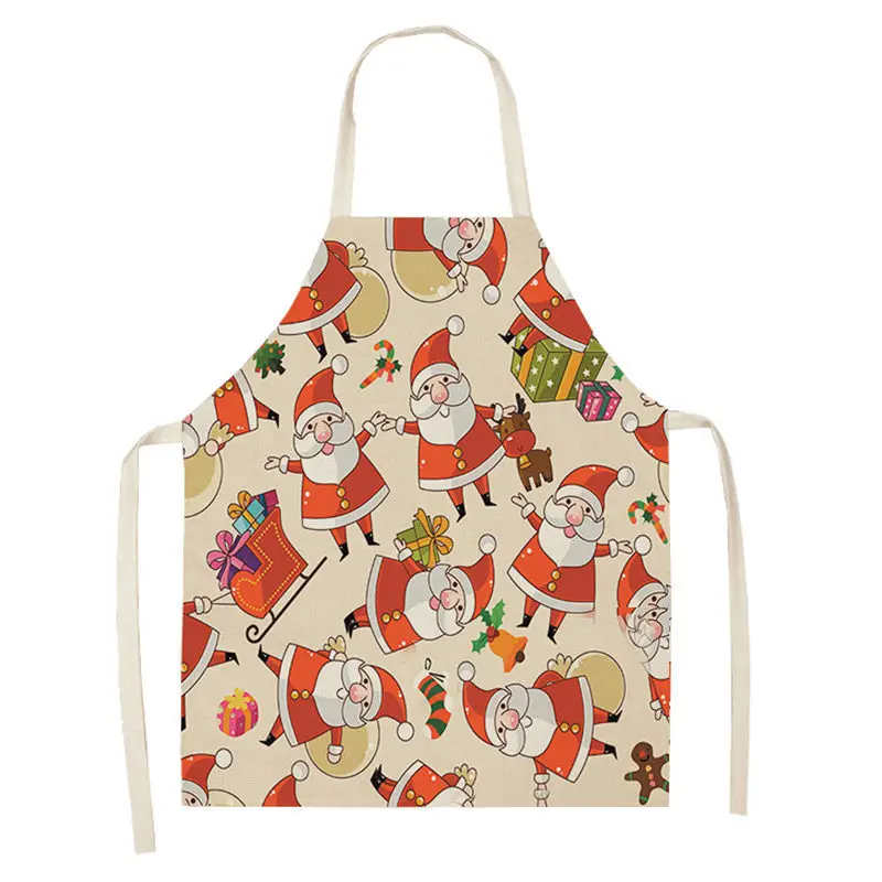 1pc Christmas Linen Apron Santa Claus Pinafores Cotton Linen Aprons 55x68cm Woman Adult Bibs for Home Kitchen Cooking Baking
