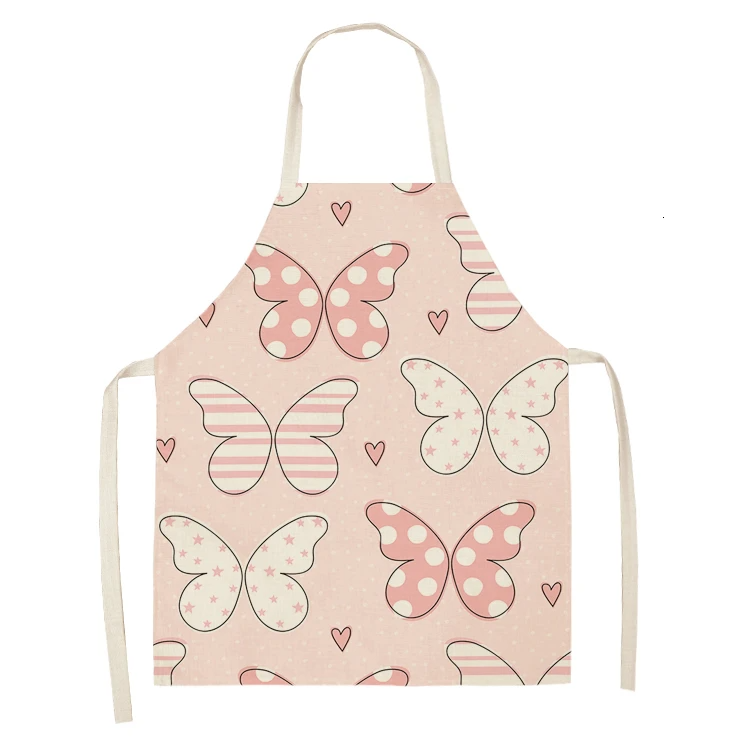 1PC Cotton Baking Waist Bib Linen Flower Butterfly Printed Kitchen Sleeveless Chef Apron Women Home Cooking Pinafore