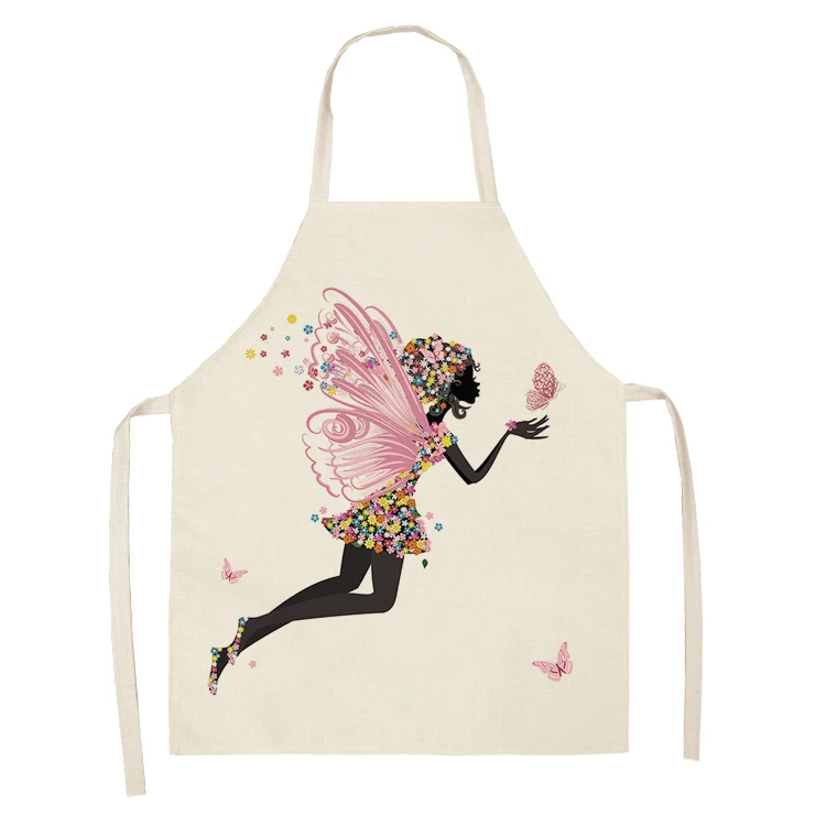 1Pc Cotton Linen Flower Butterfly Girl Printed Kitchen Aprons for Women Home Cooking Baking Waist Bib Pinafore