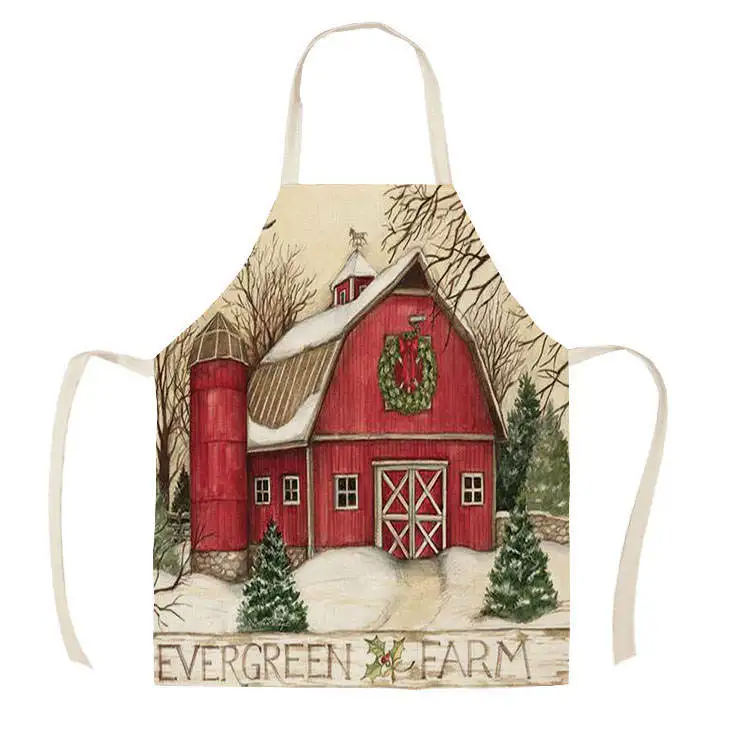 1Pcs Kitchen Apron red truck christmas wish tree Printed Sleeveless Cotton Linen Aprons for Men Women Home Cleaning Tools