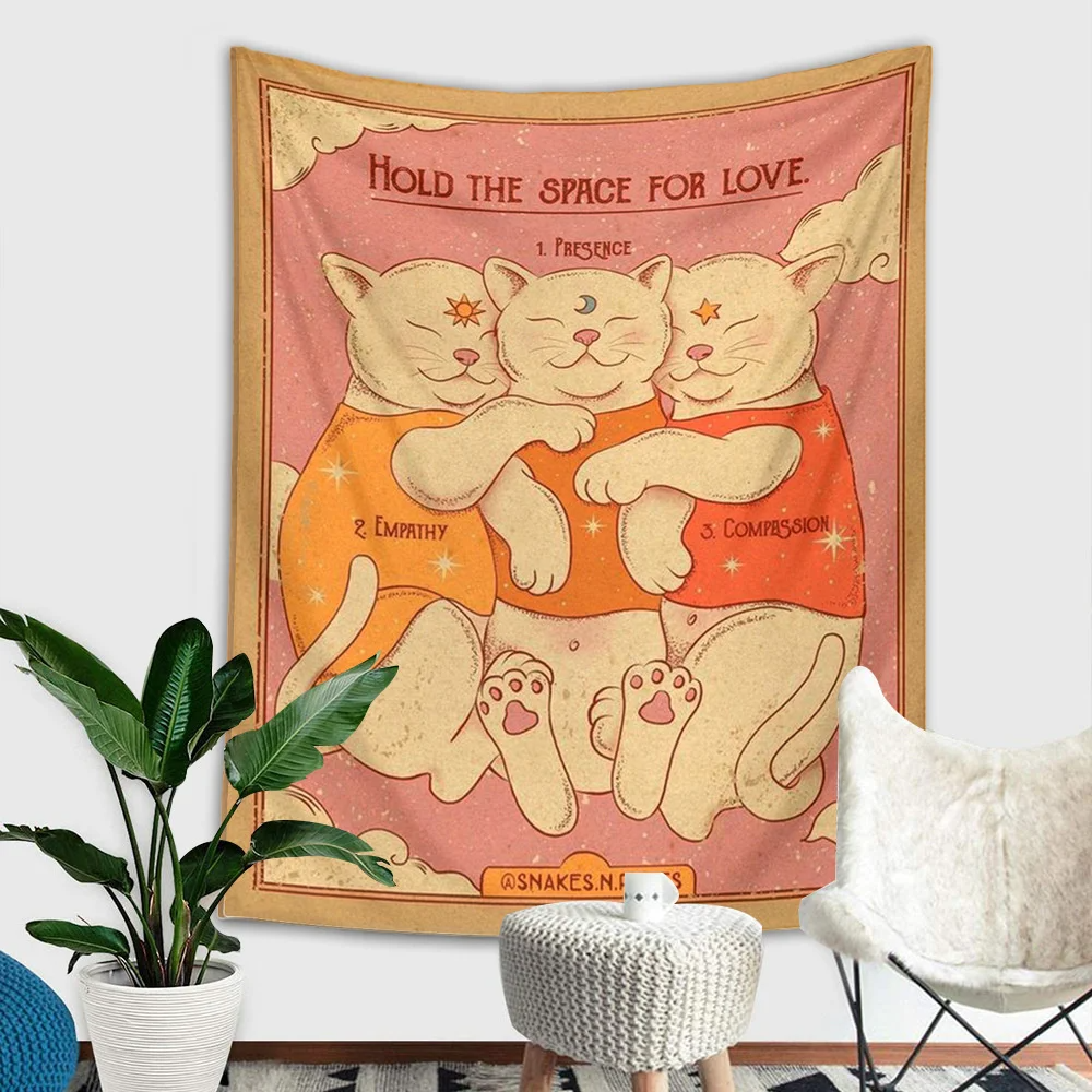 Kawaii Tarot Cat Cute Wall Hanging Tapestry Decorative Cat Paws Tarot Art Blanket Curtain Hanging Home Bedroom Living Room Decor