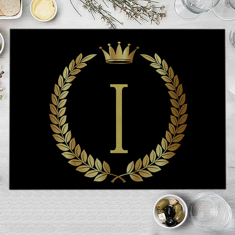 Home Decor Black Gold Letter Printing Linen Placemat for Dining Table Drink Coaster Home Decoration Modern Kitchen Cup Pads