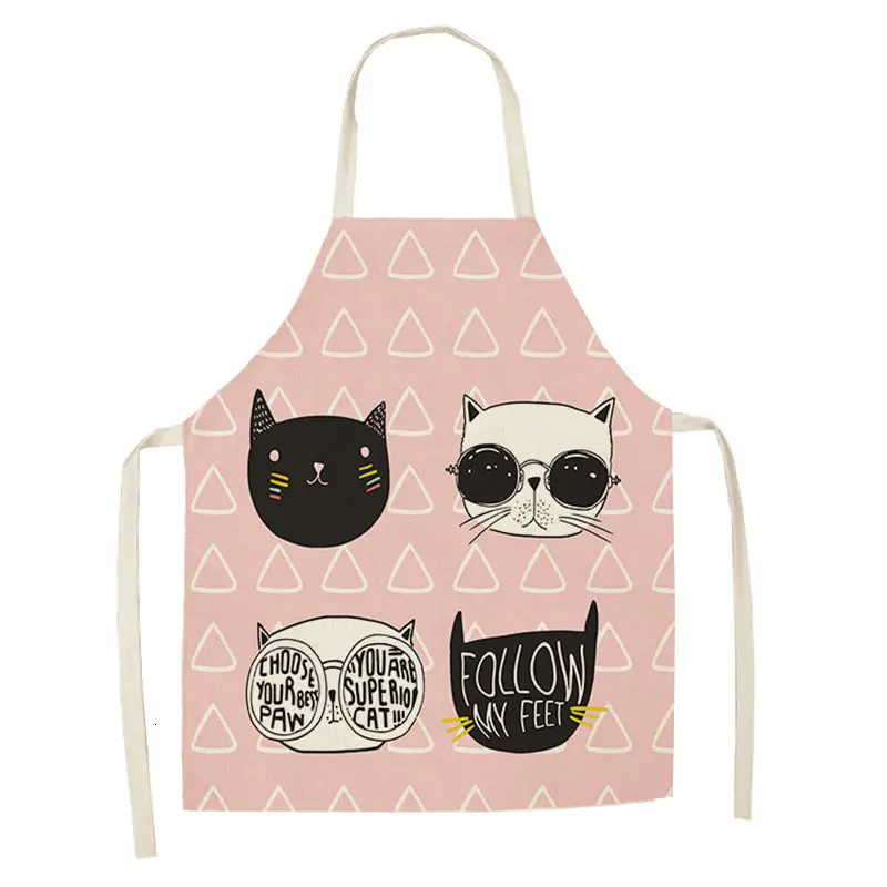 Lovely Cartoon Cats Kitchen Aprons for Women Cotton Linen Bibs Household Cleaning Pinafore Home Cooking Apron
