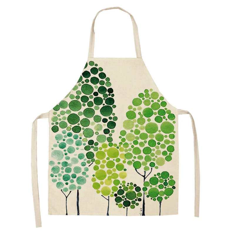 1Pc Succulent Plants Green Leaves Pattern Kitchen Chef Aprons Home Cooking Baking Shop Cotton Linen Cleaning Apron