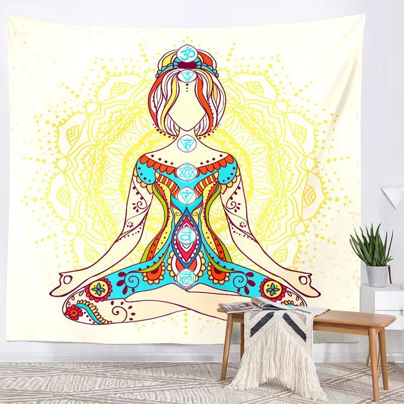 Buddha Statue Meditation 7 Chakra Tapestry Wall Hanging Mandala Tapestries Wall Cloth Psychedelic Yoga Wall Hanging