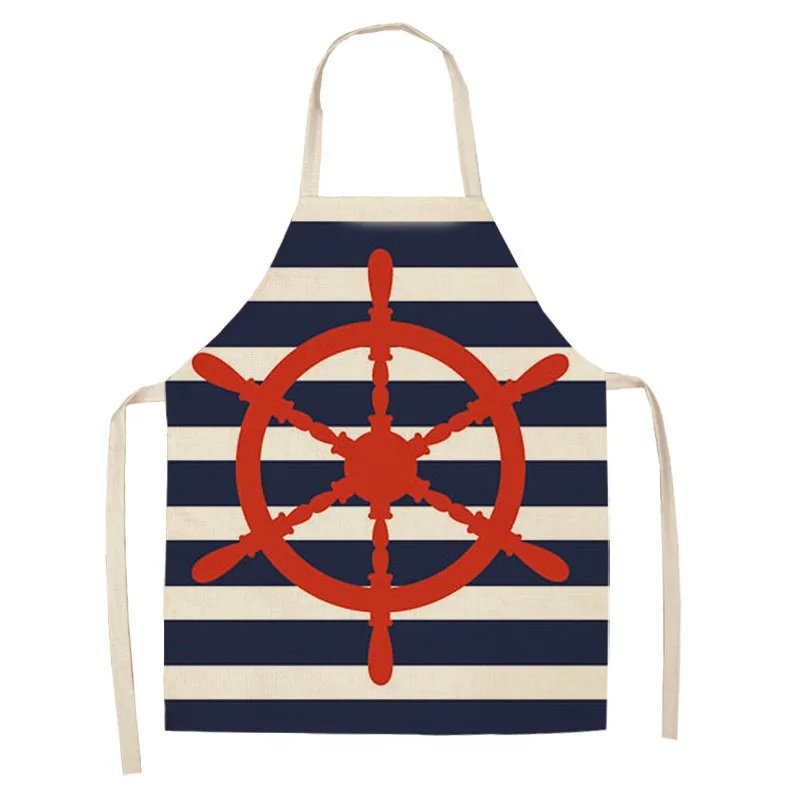 1Pc Marine Anchor Nautical Ocean Pattern Kitchen Apron for Woman Cotton Linen Aprons Home Cooking Baking Bibs