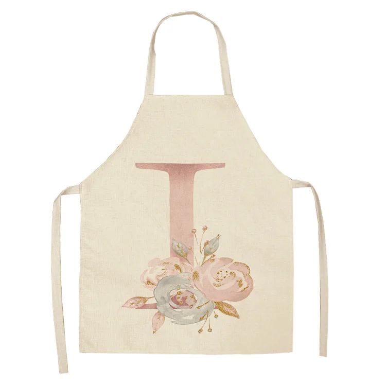 1Pc Pink Letter Flower Cotton Linen Chef Aprons Home Cooking Baking Coffee Shop Cleaning Apron Kitchen Accessories