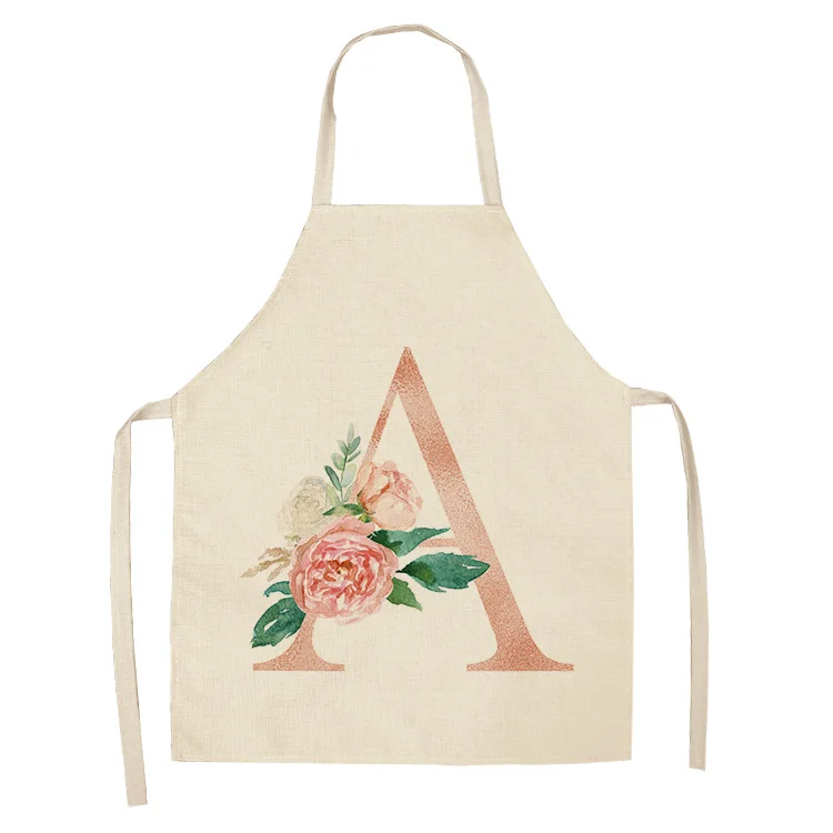 1Pcs Pink Letter Flower Kitchen Aprons for Women Cotton Linen Bibs Household Cleaning Pinafore Home Cooking Apron