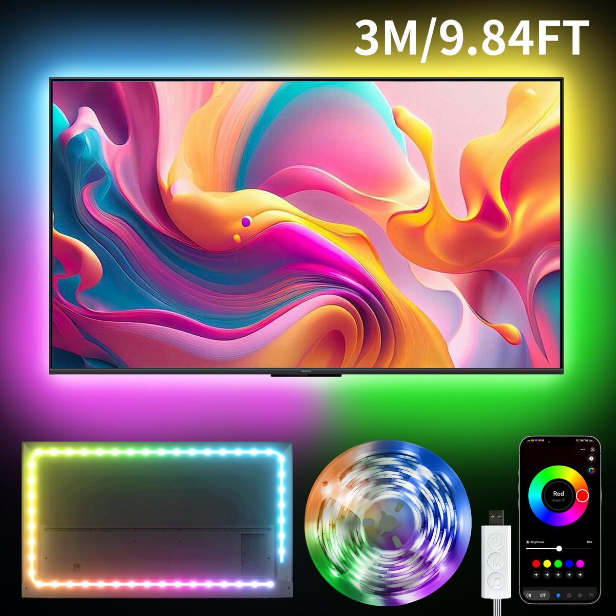 200FT 100FT 50FT Smart Led Strip Lights RGB Color Changing Time Setting Music Sync Strip Lights with both App and Remote Control for Bedroom Indoor Lighting, for Christmas Gifts